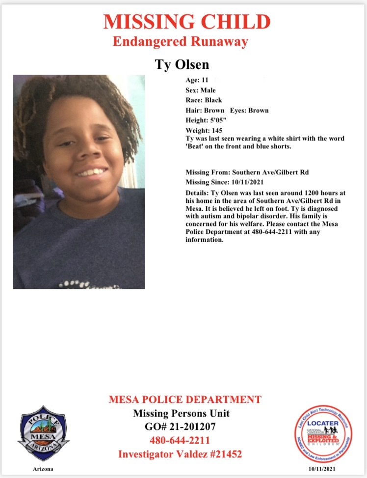 Mesa Police are asking for the public's assistance in locating a missing/endangered child.  See attached bulletin for further details.