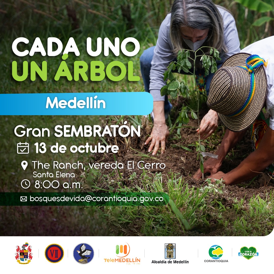 Corantioquia's tweet photo. #ConElCorazón 💚 Medellín 🏙️, se suma a la gran sembratón nacional #UnÁrbolPara. La cita es en Santa Elena 🌄, vereda El Cerro, a partir de las 8:00 🕗 a.m. Únete a #CadaUnoUnÁrbol y protege el caudal de los ríos y quebradas. https://t.co/ybXgXxba4y