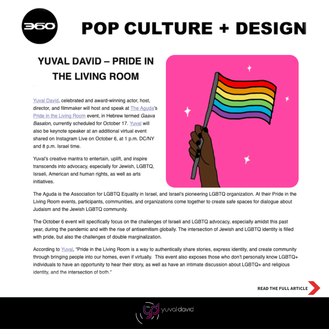 LEARN about my partnership with The Aguda &amp;  our joint advocacy for LGBTQ, Israelis, Jews, Muslims, Christians, and more: bit.ly/2YE6vRm

#YuvalDavid #Actor #Filmmaker #Director #Producer #Advocate #TheAguda #PrideInTheLivingRoom #JewishLGBTQStories #NationalComingOutDay