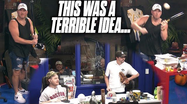 BaileyMcComas's tweet image. People are saying this video is “Clickbait.” I say that it’s titled and thumbnailed very appropriately. You be the judge.
Pat McAfee Nearly DESTROYS Studio Swinging At Baseball?! youtu.be/-b7VLIat060