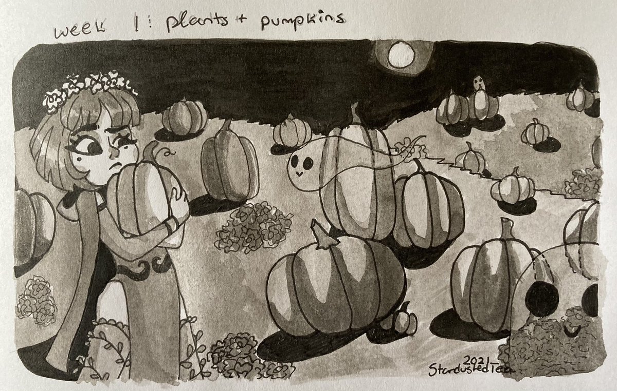 week 1: plant/pumpkin witch
•
#inktober #witchtoberprompts #witchtober #pumpkins #flowers #moon #graveyard #ink #inking #inkwatercolour #blackandwhite #greyscale #grayscale #ghost #ghosts #cute #cartoonink #witch #witchy #shadows #nighttime #artdaily