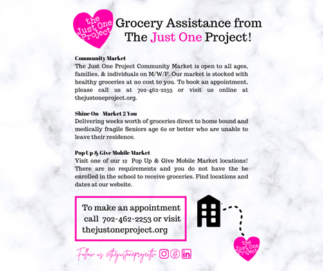 ccsd_i's tweet photo. The Just One Project offers multiple options for food assistance. Please see the flyer for more details. #thejustoneproject https://t.co/cdLaLu4jx9