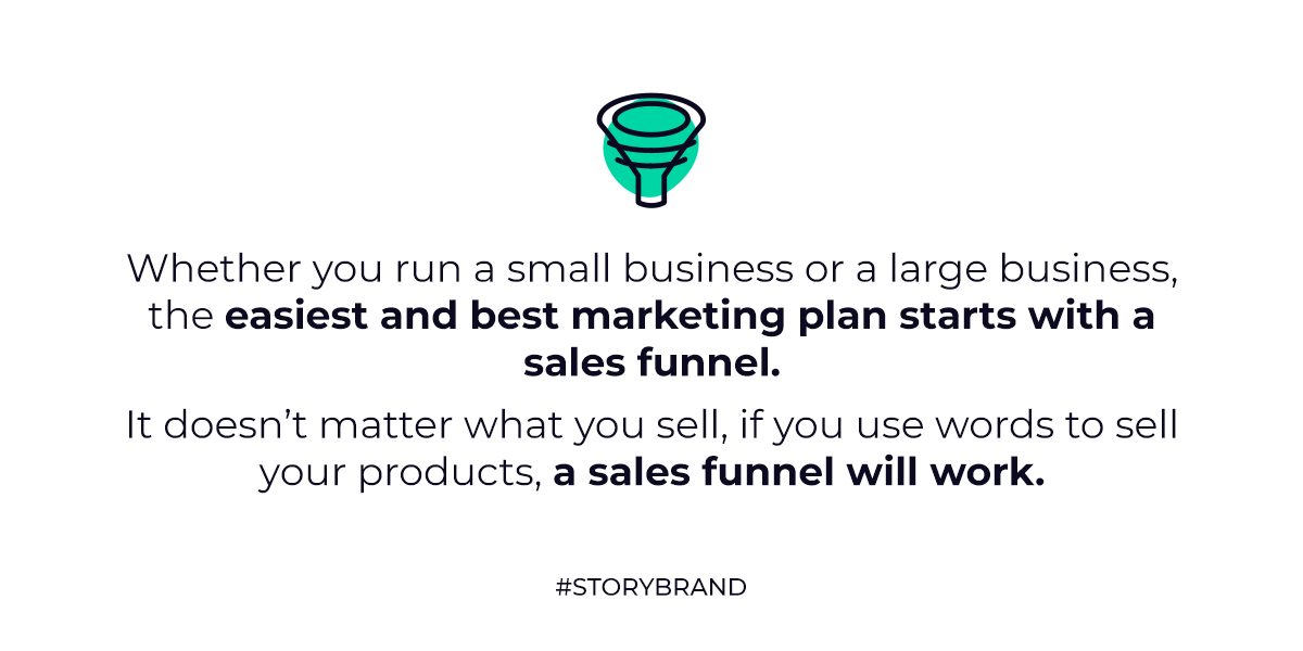 storybrand's tweet photo. A sales funnel is the path that turns potential customers into buyers. It includes your marketing collateral, like your website, lead generator, and email campaigns.

A sales funnel is the basic foundation of a good digital marketing plan! https://t.co/7s1XZmjPjR