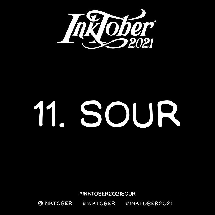 inktober's tweet photo. INKTOBER 2021 PROMPT 11: SOUR

This one will be sure to make your lips pucker and your eyes water, prompt 11 is nothing but sour.

#inktober #inktober2021 https://t.co/VBwSrT4qaf