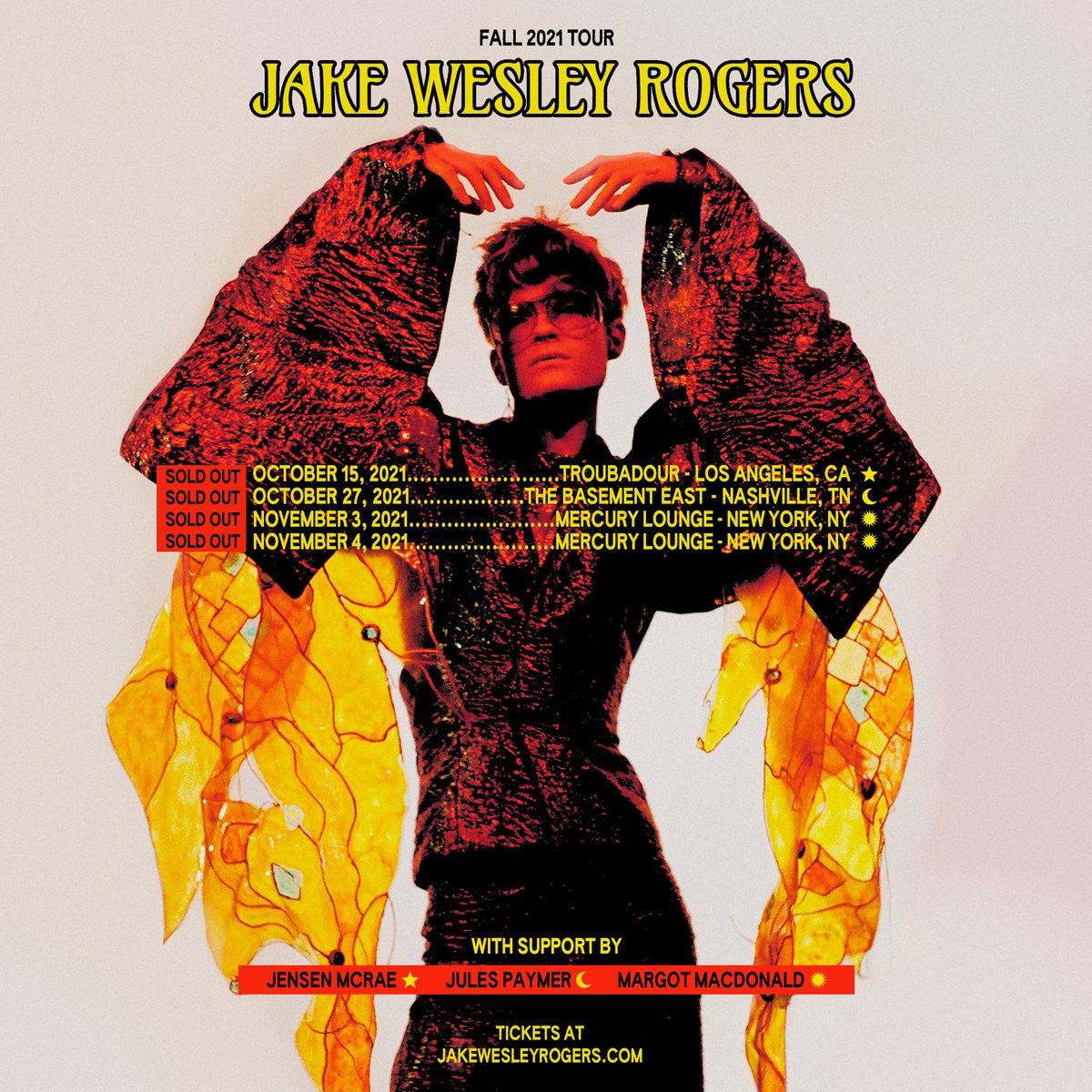 all my fall shows are sold out!!!!🚀🪐🚀 so pumped to add some beautiful beings to open these shows: 
<a href="/Jensen_McRae/">Jensen McRae</a> (LA) 
Jules Paymer (Nash) 
<a href="/MargotMacDonald/">Margot MacDonald</a> (NYC)