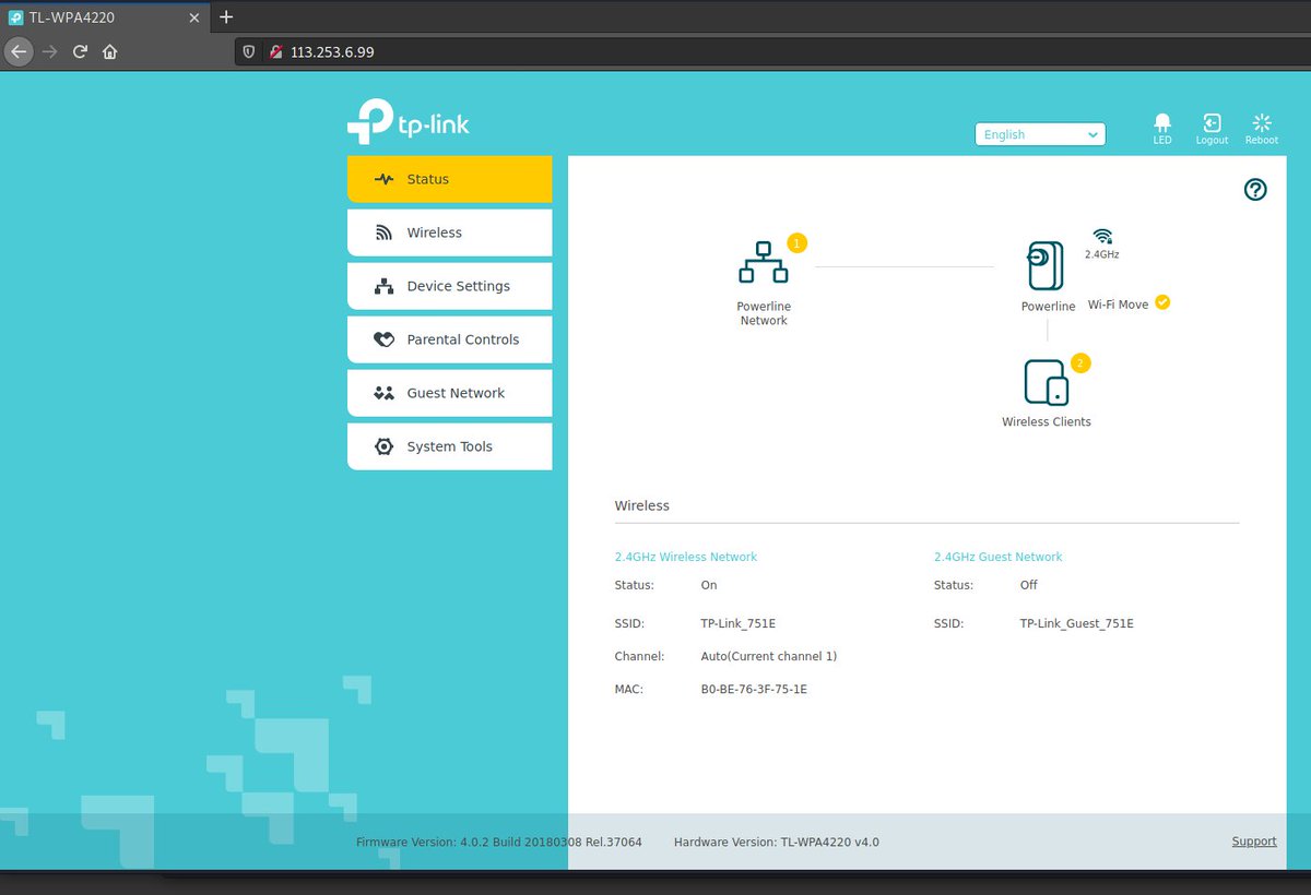 macroform_node's tweet image. 151.177.74.32
113.253.6.99
103.74.209.50
91.126.200.65
149.34.23.204

5 #TPLink #TLWPA4220 access points with their admin pages open to the internet with #DefaultCredentials still unchanged
#cybersecurity #infosec #informationsecurity #infosecresearch