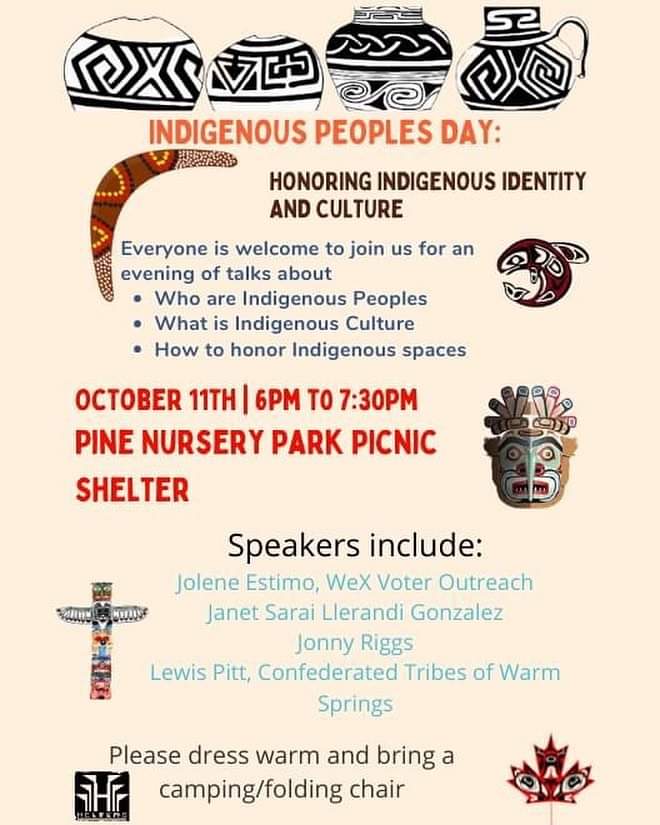 MelanieKebler's tweet photo. Let's honor this holiday by showing up to listen, learn, and act in support of our Indigenous neighbors. Please note this event tonight at Pine Nursery park, and check my retweets today for more information and resources. 2/2 https://t.co/DKayPWbjse