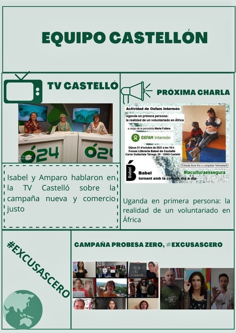 Què està fent el nostre equip?

📺La setmana passada vam anar a la @televisiodecastello 

📆El pròxim dijous 21 d'octubre Marta Fullera ens parlarà sobre el voluntariat en Àfrica 

📲Hem participat en el video per a la campanya #pobresazero