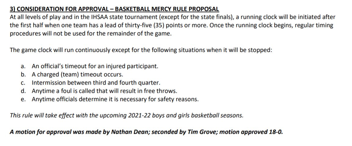 kylesokeland's tweet image. From the IHSAA Executive Committee meeting: a high school basketball mercy rule was approved and will begin this upcoming season