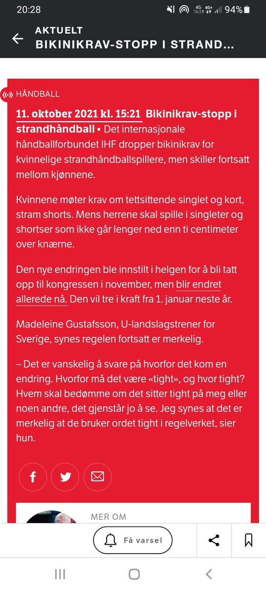 AarsteinS's tweet photo. Bikini-krav heldigvis borte, men fremdeles strenge kleskrav i denne håndball-grenen. Helt ufattelig. Hvor er idrettslederne, hvorfor sier man ikke tydeligere ifra om dette ulogiske regelverket? Lukter fælt av pamper som får dure på og leke med personlige obskure preferanser. https://t.co/MeWXD9kjT9