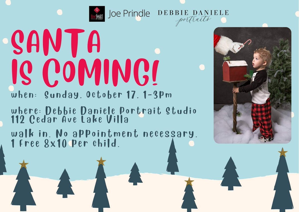 JoePrindle1's tweet photo. This Sunday is pictures with Santa at Studio 112! Debbie Daniele is a fantastic photographer with a great studio! One free 8x10 per child.
#Lakevilla #lakecounty #IL #Illinois #photography #Christmas #santa
#MondayMood #Mondayfeeling #mondayvibes #mondaymotivation #Mondaythoughts https://t.co/44vhUVfjq6