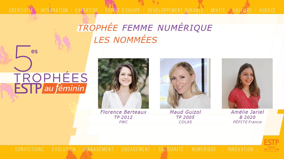 etpaufeminin's tweet photo. Bravo à Maud Guizol TP 2005 lauréate du trophée Femme Numérique #BIM
Félicitations aux nommées : Florence Berteaux TP 2012 et Amélie Jariel B 2020 #ESTPauFéminin
@Egis, @BureauVeritasF, @Gecina, #LeonGrosse, @VINCIEnergies, @sid_estp https://t.co/tdoNnS4U6K