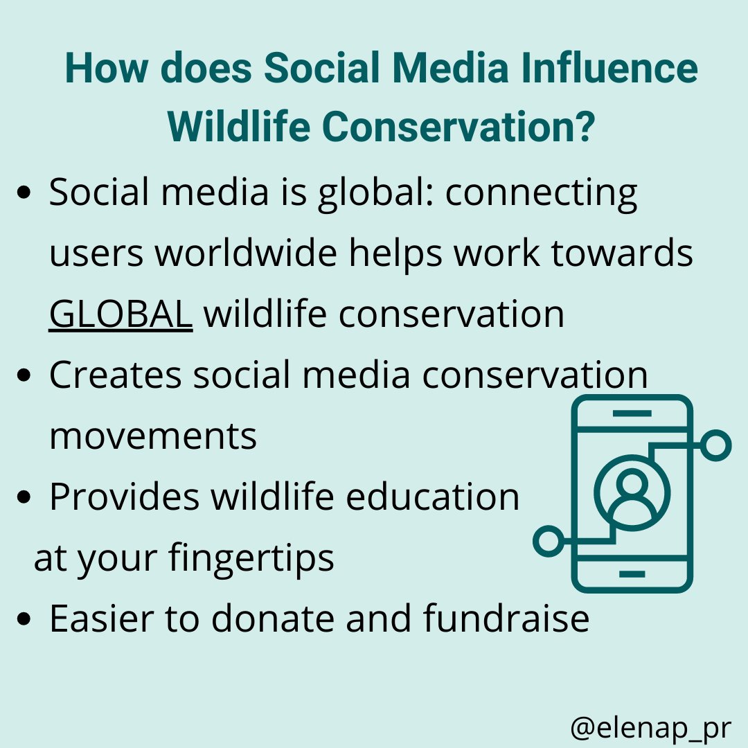 elenap_pr's tweet photo. Social media is an important aspect of wildlife conservation! It allows individuals across the world who are passionate about the environment to connect in a unified effort to promote conservation. All information from https://t.co/4AY5PRkYuk and the National Wildlife Foundation. https://t.co/4M86z6EdxM