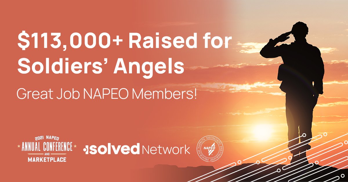 DouglasRSumner's tweet image. Congratulations to #NAPEO for a successful fundraiser for Soldiers’ Angels. A big thank you as well to all who donated at the #isolvedNetwork booth. With your help, we contributed more than $5,500 to this worthy cause.