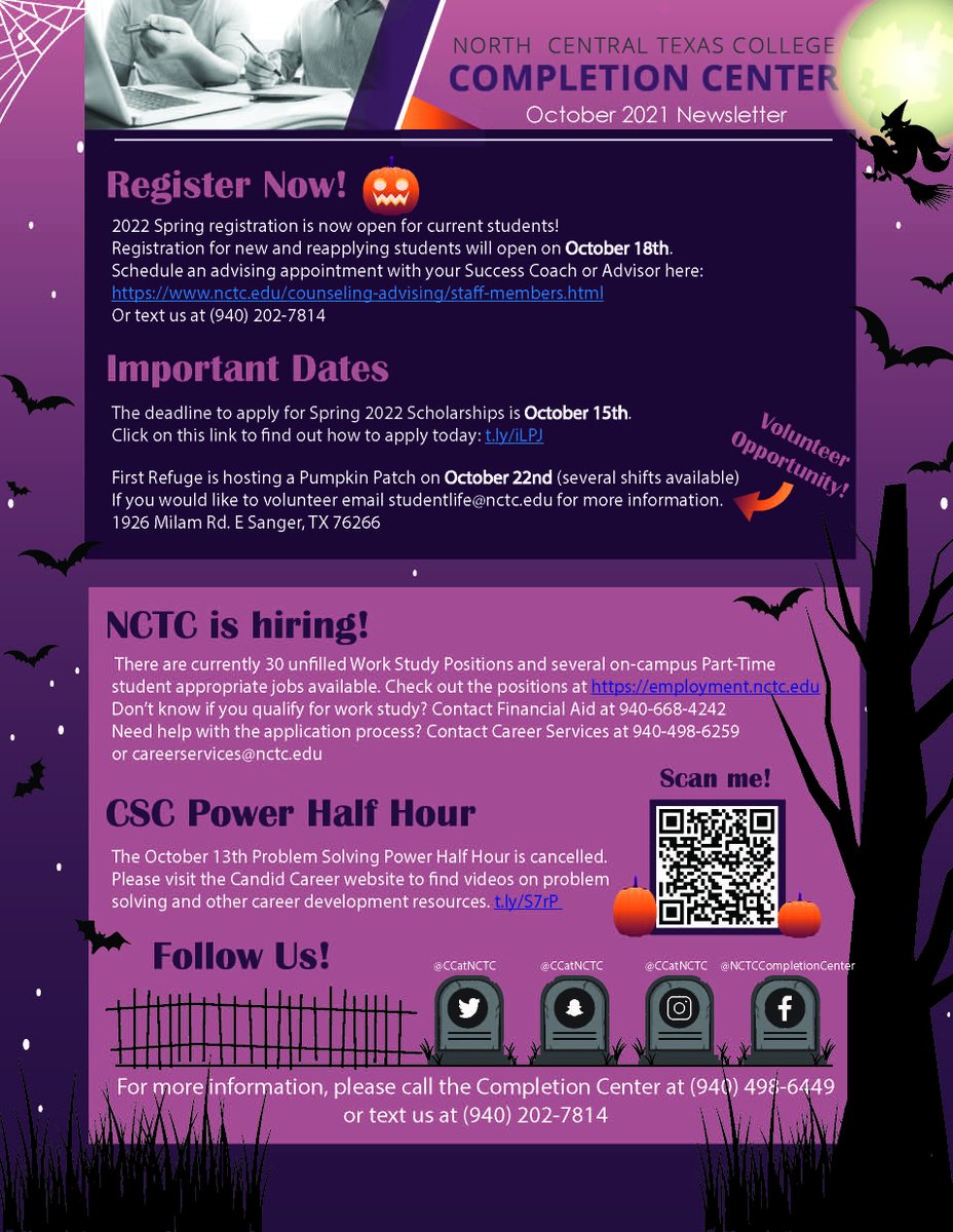 CCatNCTC's tweet photo. Hello everyone!
.
Here is the October Completion Center Newsletter. Hope you have a spooktacular rest of your month! 🎃👻🦇 https://t.co/w9bSplFBke