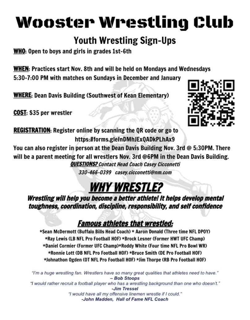 Woo_Wrestle's tweet image. Wooster Youth Wrestling is back! Sign up here: forms.gle/ozfEbM9bJmzGLs…