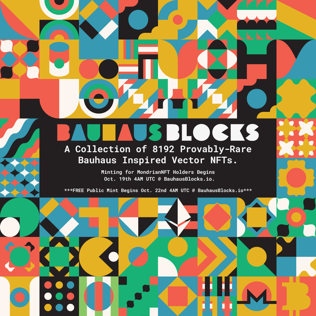 Art101NFT's tweet photo. Bauhaus Blocks is a Collection of 8192 Bauhaus-Inspired NFTs. 

Minting for whitelisted MondrianNFT Holders begins Oct. 19th @ 4AM UTC. 

https://t.co/AysgOPd8n4

***Must Own by Oct. 18th 4AM UTC @ Capture***

https://t.co/X3CjNQnFOL soon.

#NFT #NFTart #NFTdrop #NFTcommunity https://t.co/XmqqtrnjfS