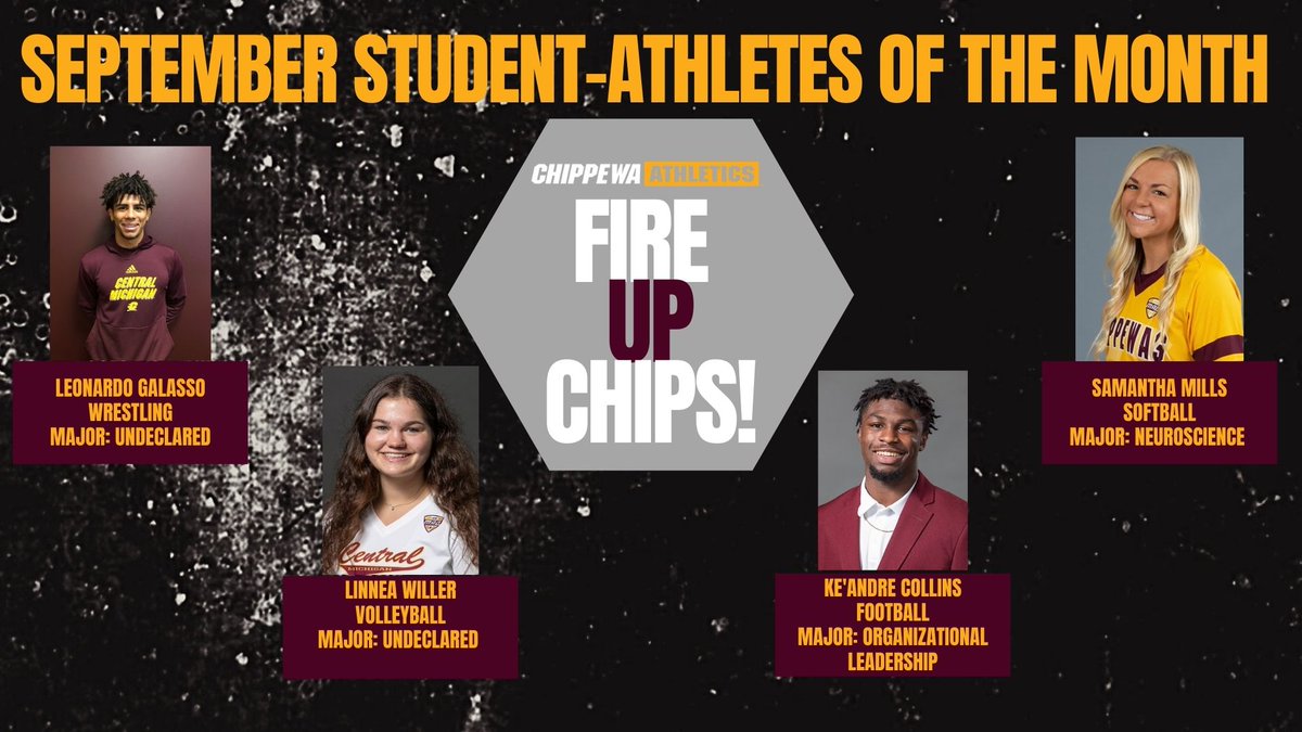 CmichSASERVICES's tweet photo. Congratulations to our September Student-Athletes of the Month! #fireupchips #leadcmich https://t.co/y9Mvh3ZHmG