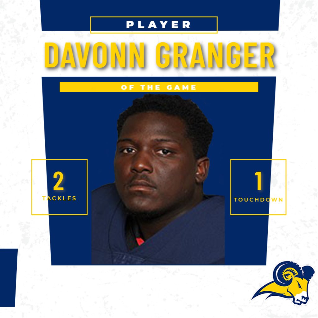 DEFENSIVE PLAYER OF THE GAME
DAVONN GRANGER
2 TACKLES
1 TOUCHDOWN