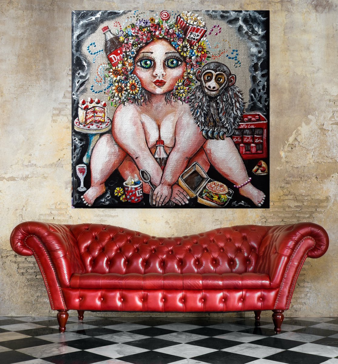 duckylemon's tweet photo. "Lola" #acrylicpainting #canvas #artist #artistontwittter #love #food #woman #painting #artcollector #artcommunity #artoftheday #love #kunst #illustration #iloveart #artcollector #contemporaryart #duckylemon #surrealism #barbarajohannabilleiter #flowers #hamburger #handmade https://t.co/B31Isv2Psz