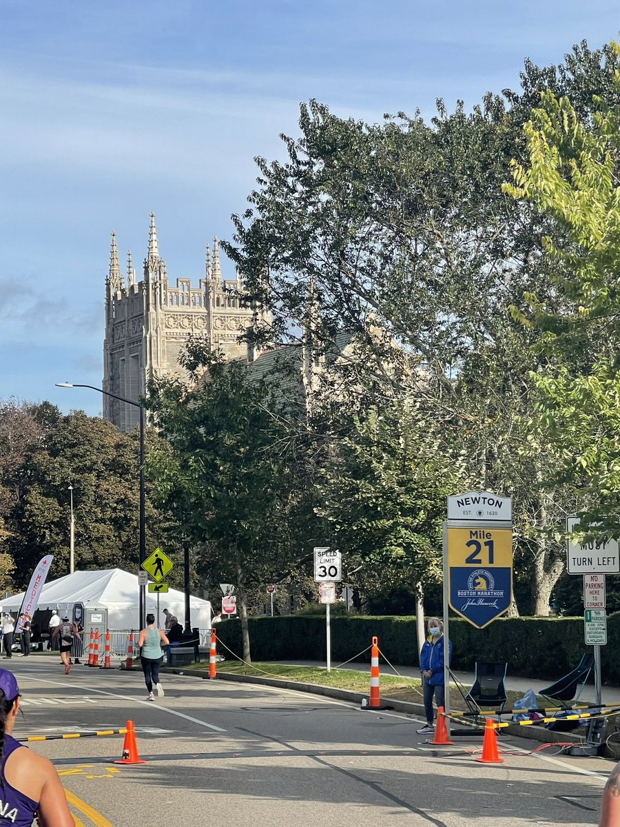 MarathonKoach's tweet photo. I don’t know which is the prettiest the church or the 21 mile mark! The hills are now behind me! Now if I’ve got anything left it’s downhill to Boston! https://t.co/5PBn4qSIJ8