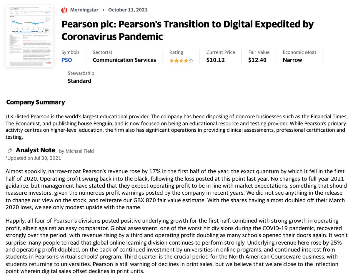 Yahoo Finance Plus Narrow Moat Pso S Revenue Rose By 17 In The First Half Of The Year And Management Foresees No Changes To Full Year 21 Guidance With Shares Having Almost Doubled