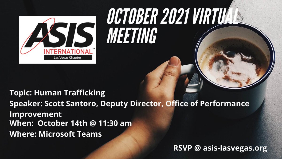 ASISLasVegas's tweet photo. Join us for our virtual October chapter meeting. Make sure to RSVP on our website https://t.co/eVqnjCWg6M.
#Security #ASIS https://t.co/YNv6aOjfsc