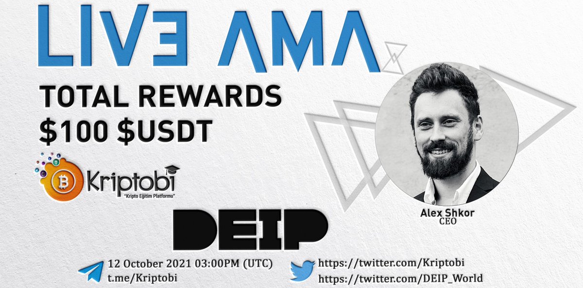kriptobi's tweet photo. 🔶#Kriptobi is Hosting an AMA with #DEIP
➖AMA Date: 12 October 03:00 PM
(Turkey: 12 Ekim 18:00)
➖5 Question will be winner. Telegram (5) Rewards $100
🔽Rules;
➖Follow @kriptobi + @DEIP_World
▶️Like, Retweet
📍https://t.co/m3EWnvtZXU https://t.co/SUR7bnkD4U