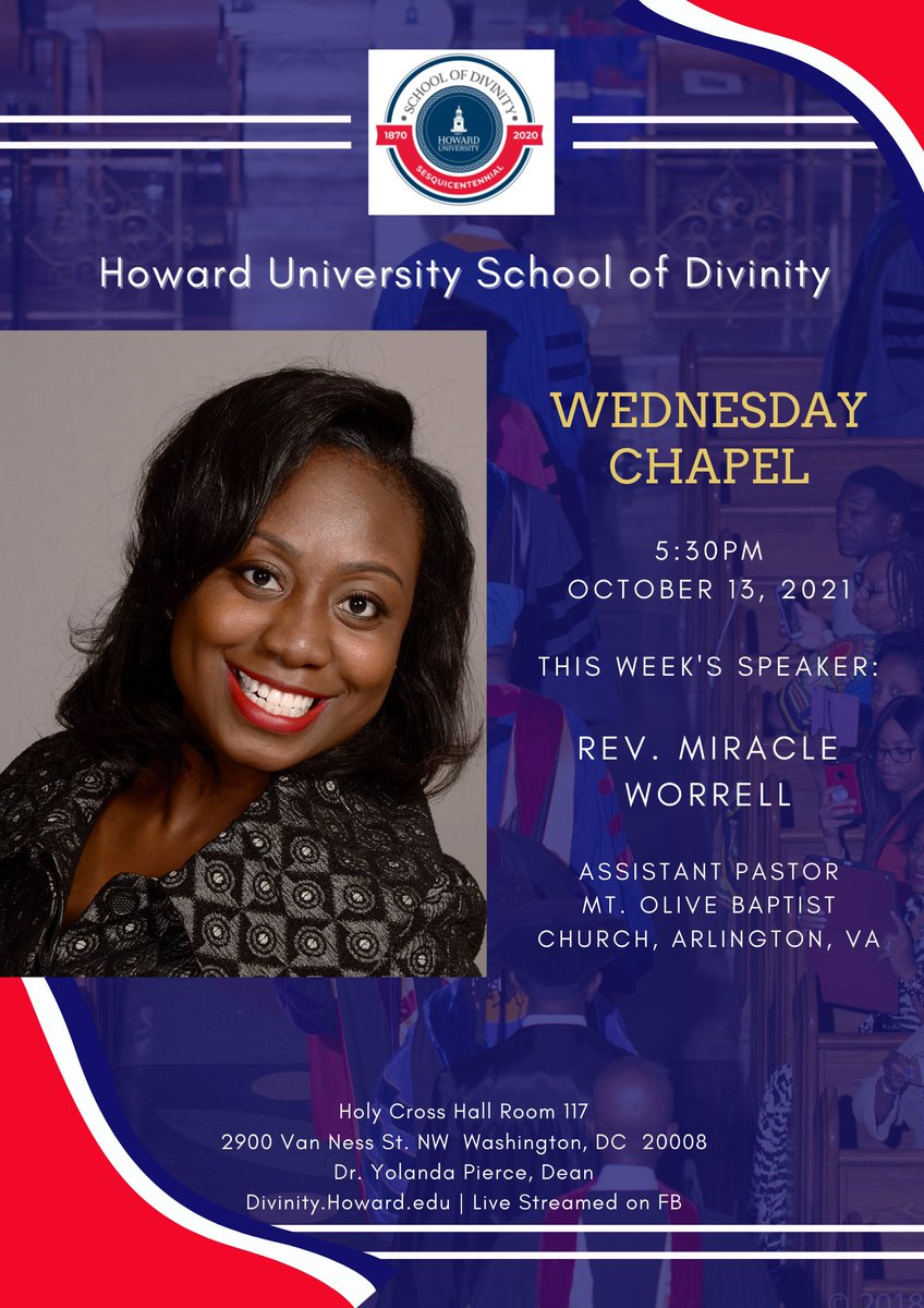 This week at HUSD Wednesday Chapel our speaker is  Rev. Miracle Worrell from the Mt. Oliver Baptist Church. We'll meet at 5:30pm in Holy Cross Hall room 117 and on FB Live. If you join us in person please come with your mask on as we observe CDC protocols. And come  for worship!