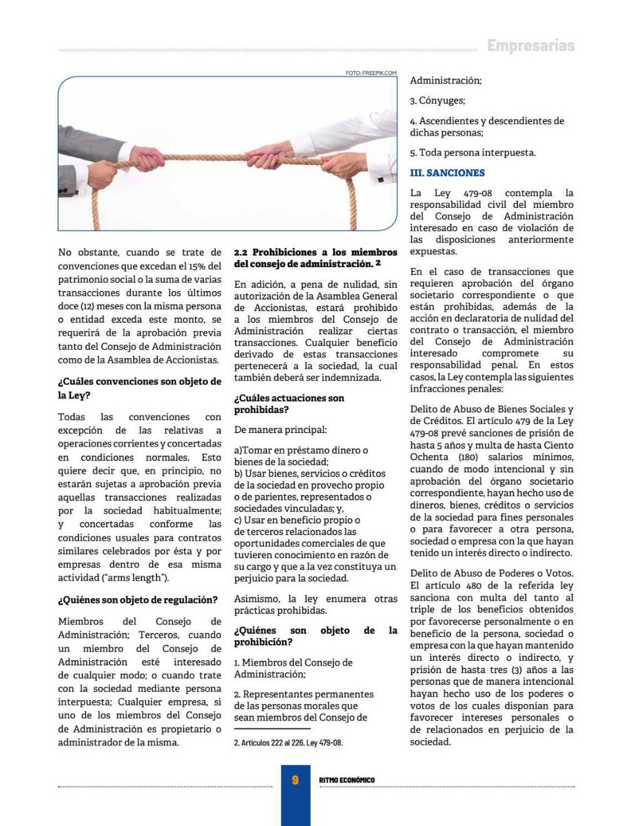 sarahdeleonp's tweet photo. Comparto con ustedes el artículo titulado: “La Regulación de los Conflictos de Intereses en las Sociedades Anónimas”, escrito por mí y publicado en la Revista Ritmo Económico en su edición de agosto. @ritmoeconomicord .Ver págs.8-9 de la edición: https://t.co/uOv2jaxaRW. https://t.co/3uzvOrCUIf