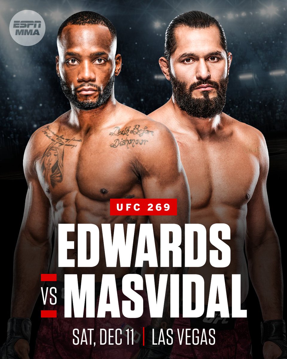 espnmma's tweet image. Leon Edwards and Jorge Masvidal will meet at UFC 269 on Dec. 11, UFC Chief Business Officer Hunter Campbell told @bokamotoESPN.

Contracts have not been signed, but bout agreements have been sent to both teams.