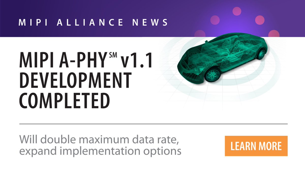 MIPI_Alliance's tweet photo. Learn more about #MIPI A-PHY v1.1 and the enhancements that will enable #automotive manufacturers to design next-generation applications with the latest camera and display technologies: https://t.co/9V43HyDDIT https://t.co/5ScAjuBVgM
