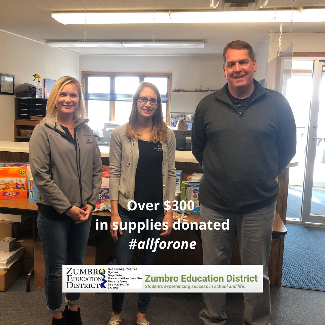 allforone_CU's tweet photo. We loved stopping by the Zumbro Education District (Z.E.D.) office to deliver over $300 in supplies for their community programs today as part of our annual #allforone community give back day. #cuforward #giveback
https://t.co/l9qDLhekVe https://t.co/SS7rAcQInu