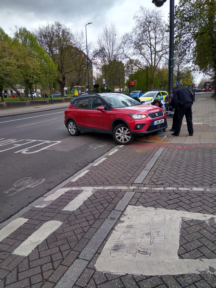 Drivers crash on to a bollard on the pavement when trying to turn off the A23 Brixton Hill.