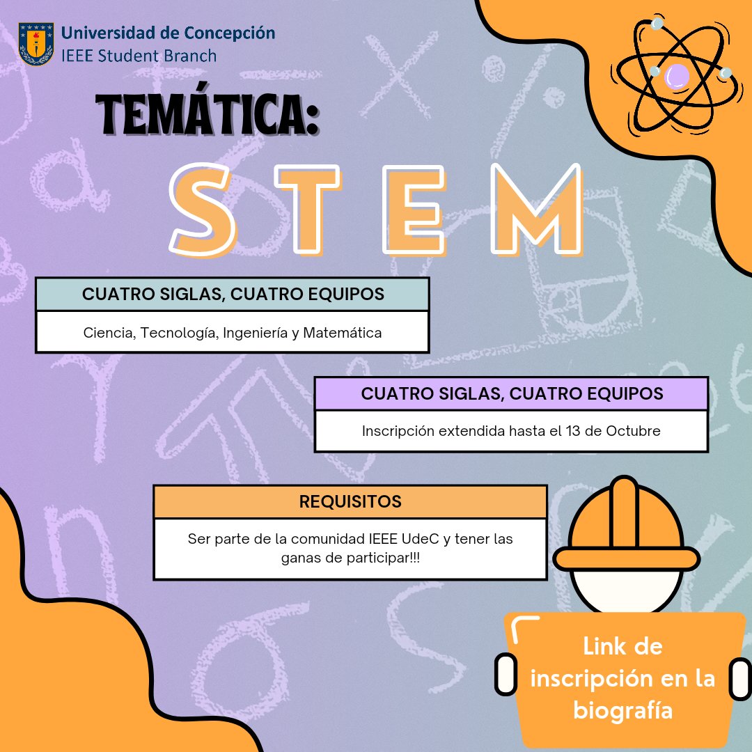 ieee_udec's tweet photo. A una semana de comenzar con las alianzas, les reiteramos el llamado a nuestra querida comunidad IEEE UdeC💙 

La temática está basada en las siglas de STEM: ciencia, tecnología, ingeniería y matemática, y los equipos estarán armados aleatoriamente🤝 https://t.co/abdOK3C1r1