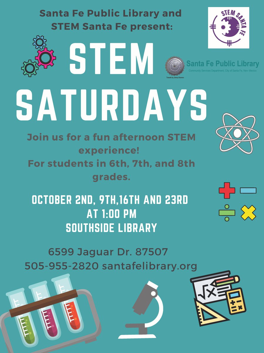 Where are we spending our Saturdays from 1-3 pm? Playing STEM games at <a href="/sfpl/">SantaFePublicLibrary 📚</a> Southside Branch. Join us!
