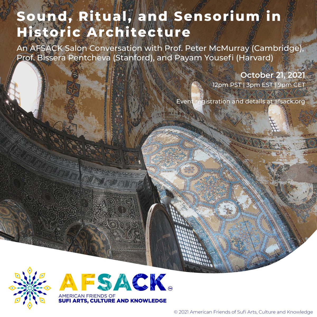 AFSACKofficial's tweet photo. 🔉Announcement: Thurs Oct 21 at 12pm PST | 3pm EST | 9pm CET: “Sound, Ritual, and Sensorium in Historic Architecture" online event (AFSACK Salon Series) https://t.co/NelztKUzqg