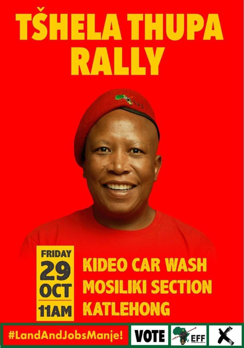 ERalethole's tweet photo. Ka di 29th October rena le date... Pls let's meet there. #EFFWayawaya #FearFokolGeneration #VoteEFF #EFFTurns8 @EFFSouthAfrica https://t.co/qPkVQjmXul