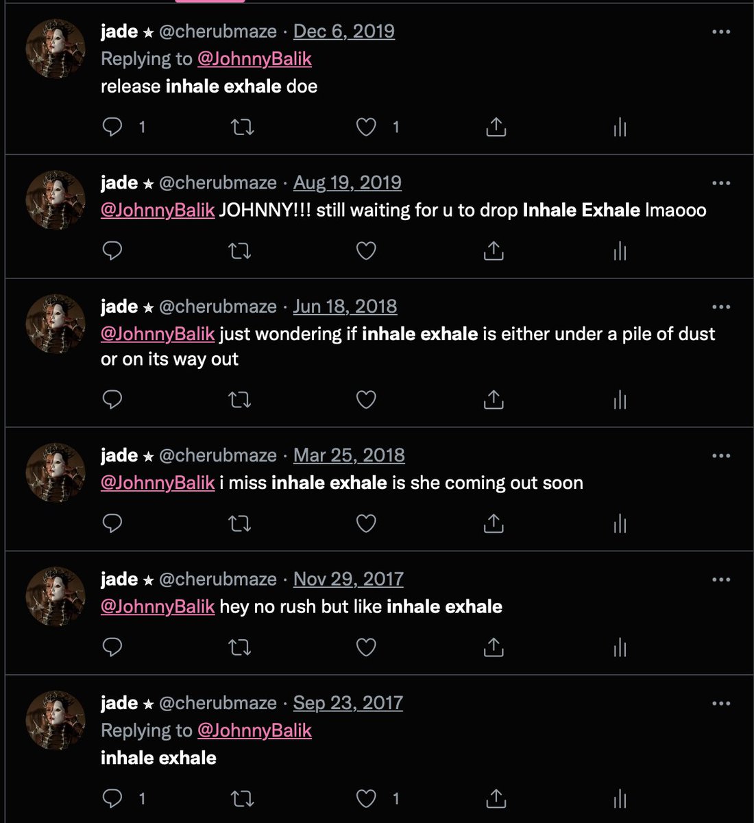 untidysouls's tweet image. @JohnnyBalik omg wow didn't realize how annoying i have been about inhale exhale, but i guess all the waiting paid off! so excited for friday ❤️‍🔥