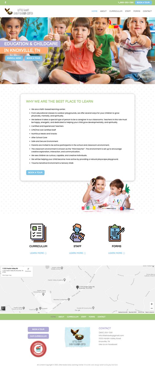 slamdot's tweet photo. Earlier this year, we had the privilege of crafting this new site for Little Hawks ELC! 

https://t.co/PwzYd9KT1z 🦅

#knoxvillewebdesign #graphicdesign #knoxvilletn https://t.co/Fx1ZjB9xEe