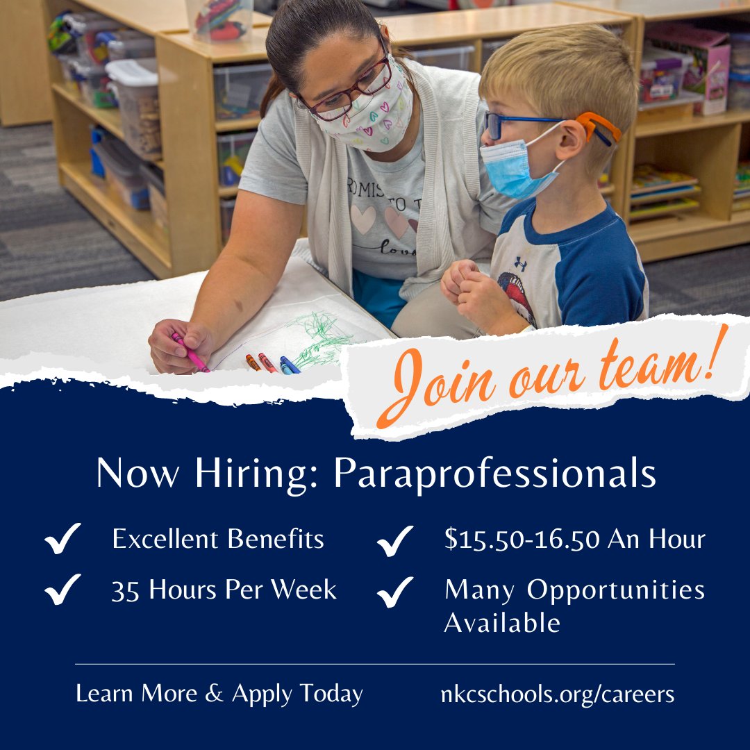 Join our team of dynamic educators as a paraprofessional! Learn more about the role of a paraprofessional in our classrooms and apply here: nkcschools.org/careers