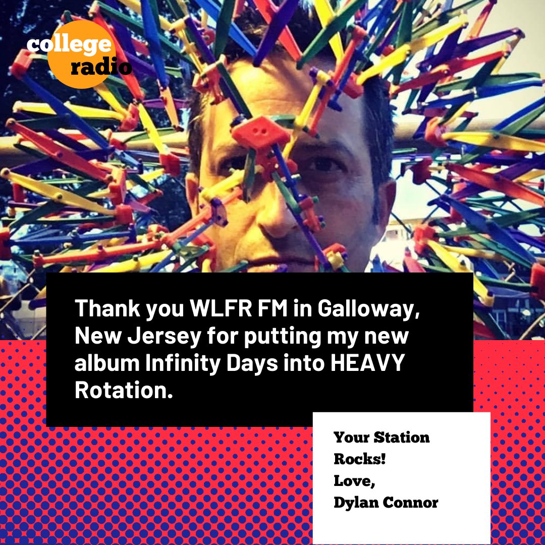 DylanCon's tweet photo. Thanks @WLFR_917 : Stockton University Radio in New Jersey for giving my new album #InfinityDays some serious love! #collegeradio #indiemusic https://t.co/VkNdvd8cor