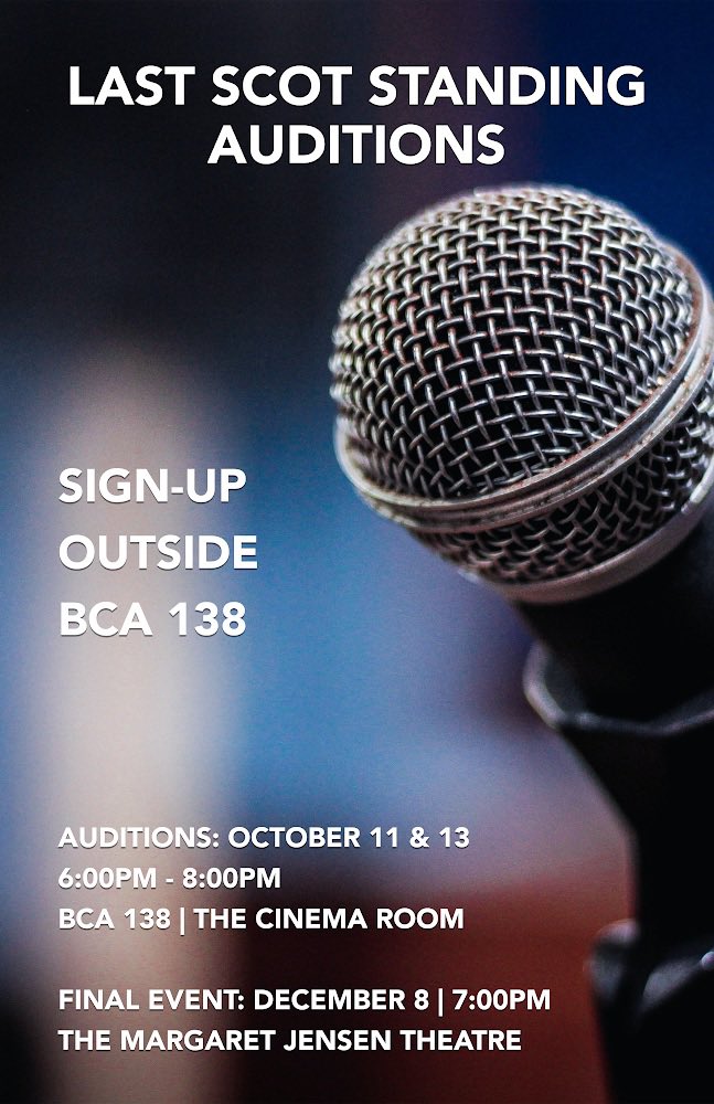gordonfinearts's tweet photo. Audition tonight and Wednesday for Last Scot Standing, @gordoncollege’s first ever stand-up competition! 🎤

More details at https://t.co/WTmxeBLAXk https://t.co/X8neKOlsl4
