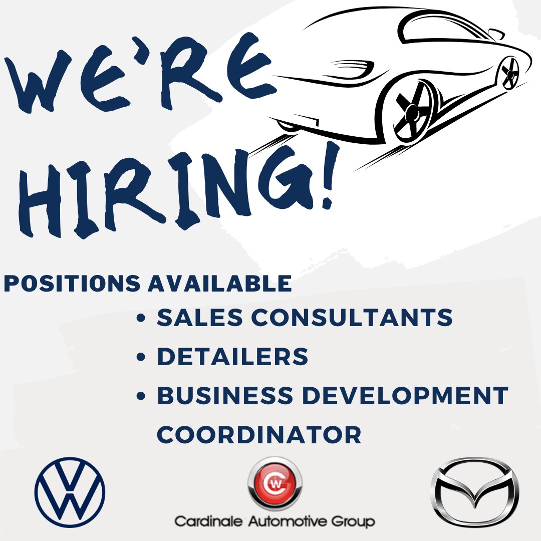 CardinaleVolksW's tweet photo. We are looking for talented and passionate individuals to join our team! 
Cardinale Automotive Group is a world-class organization of happy employees. Relationships are the foundation of our success. https://t.co/7KarQpubvQ