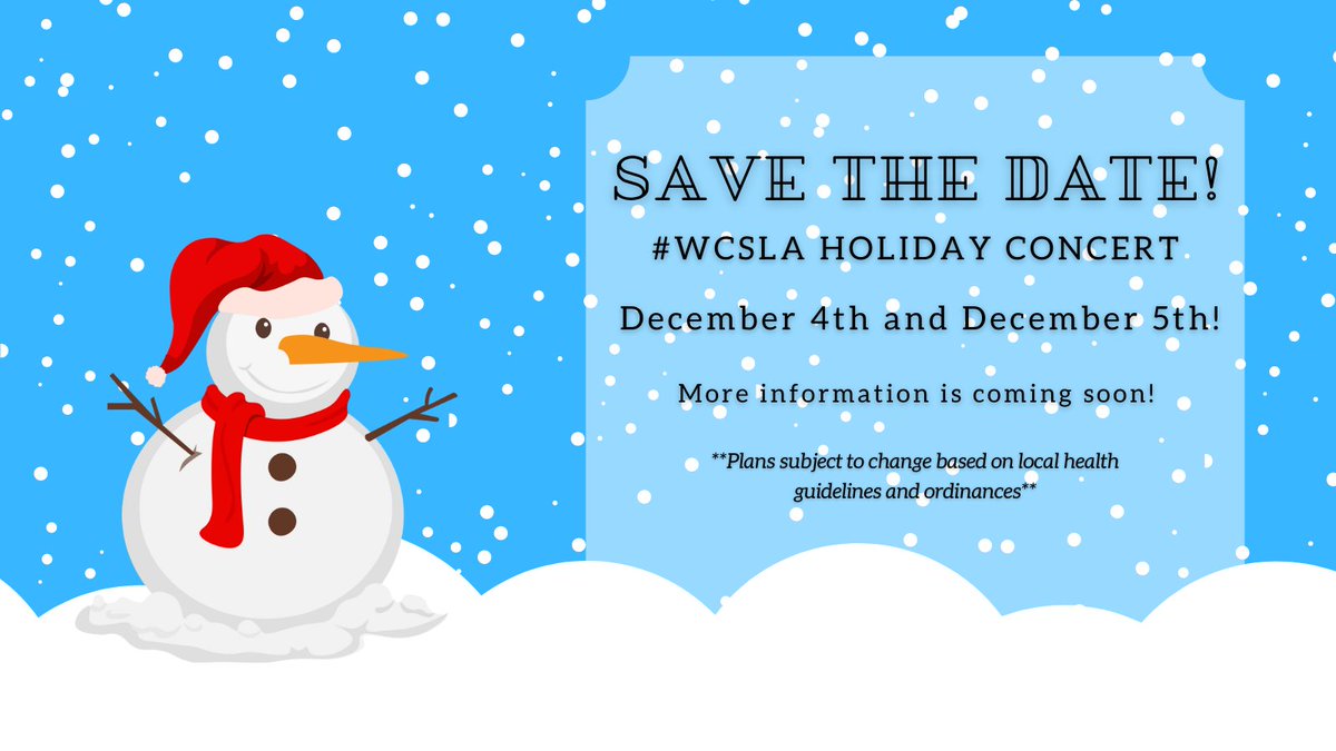 wcsla1's tweet photo. SAVE THE DATE! #WCSLA is excited to have you mark your calendars for our annual #holiday #concert on Dec 4th and Dec 5th. More info is coming soon! (Plans subject to change based on local health guidelines and ordinances) #NationalComingOutDay: We❤️and see you always🌈out or not! https://t.co/u8lUjZBqlV