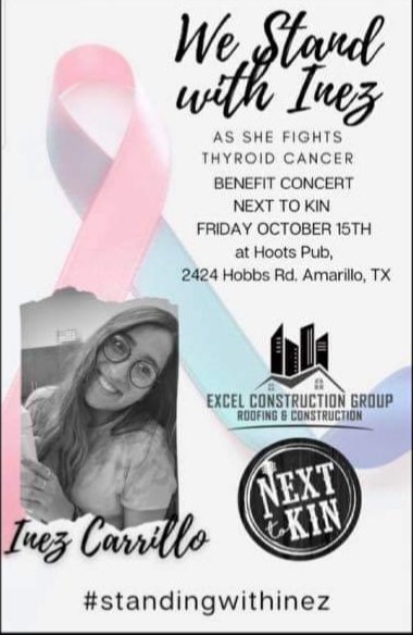 jacoblong99's tweet photo. I'm standing with Inez. Cancer is not a battle to fight alone. 
Please come out and show support to Inez and family at Hoots pub in Amarillo this friday night at 9. https://t.co/zlfvyIO3vS
