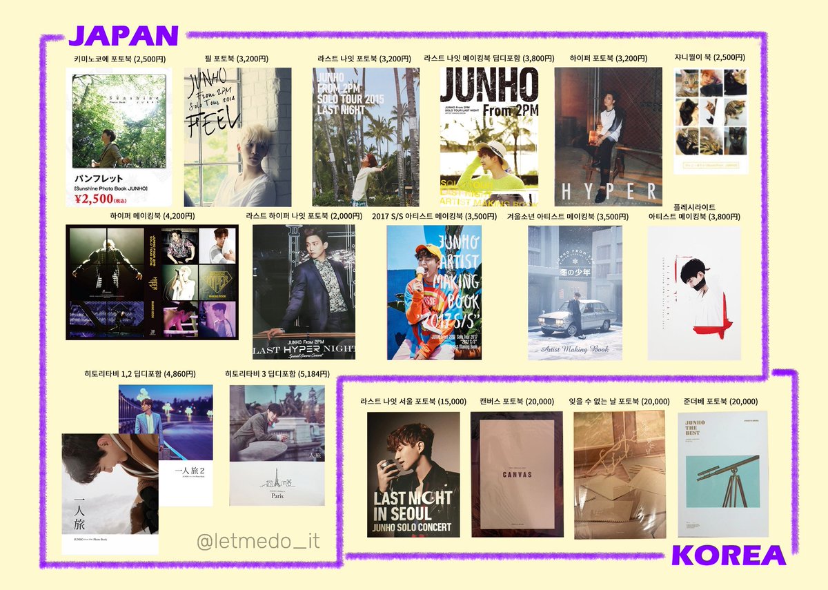 JUNHO
PHOTOBOOK &amp; MAKINGBOOK LIST
드볼할 때 참고용으로 만든 것
너무 열심히 산 우리준호 🥲💛