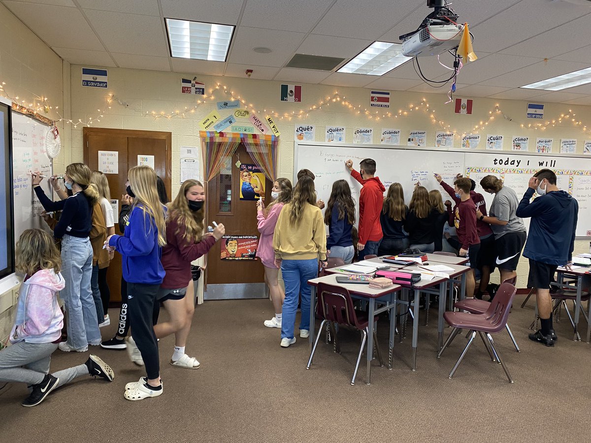 Haley_McL9's tweet photo. Learning to use “tener” expression can be so boring. Not today! We got UP and collaborated on sentences. #GetUpAndLearn https://t.co/Ql3UoTrJxS
