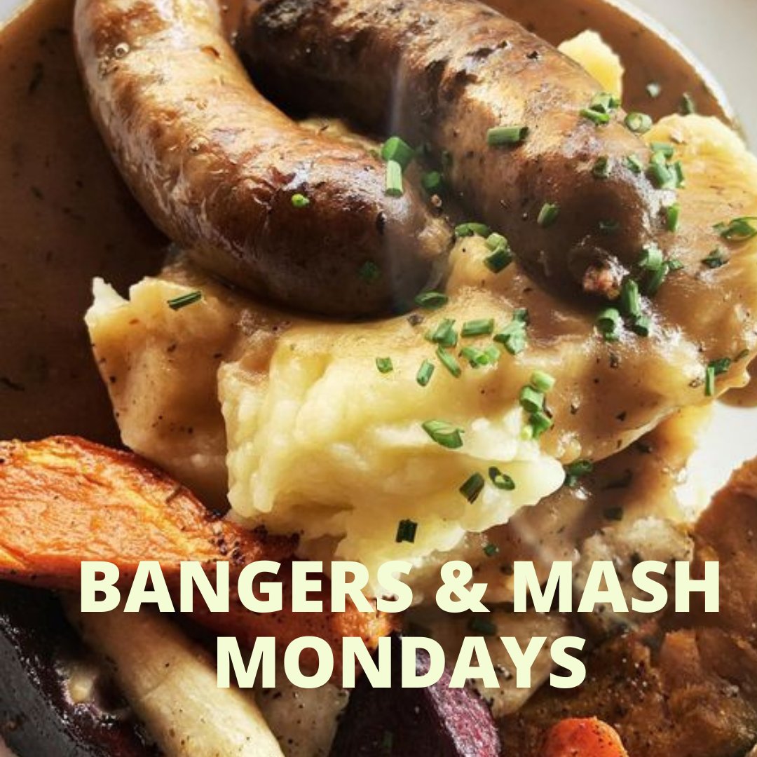 Offering a break from 'Turkey Fest'!  Mondays @TwoRiversMeats 
Bangers & Mash!  Comfort food doesn't get much better than this!  Pair with @driftwoodbeer Crooked Coast Amber Ale....Yumm! #eatyvr #kitseats #pub #goodeats #craftbeer