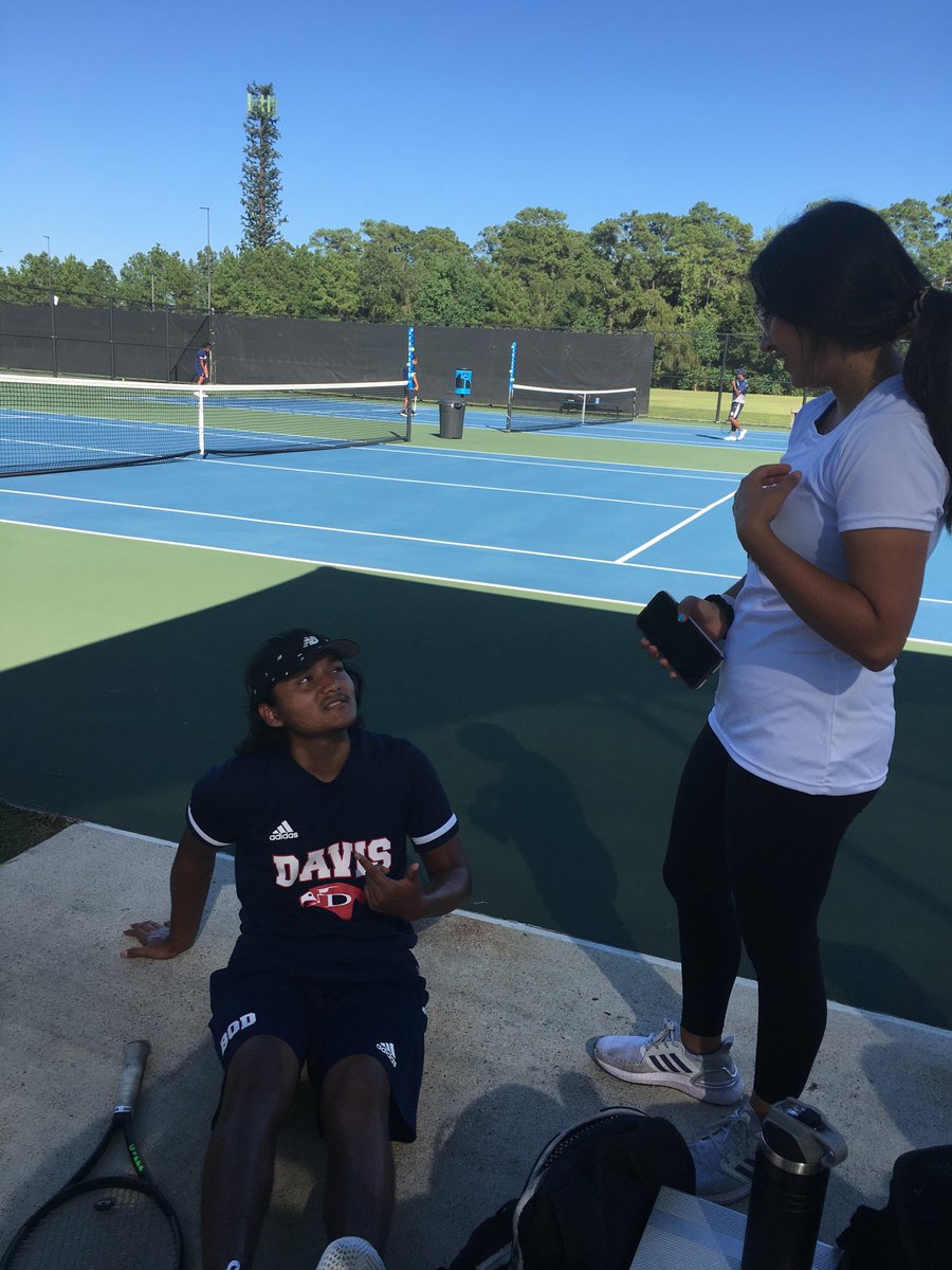 Chris Flores and Angel Cortes of Davis Falcons Team Tennis in a close playoff battle with College Park. Coach Cabada giving advice. Go Falcons! ⁦@drgoffney⁩ ⁦@KatyRoede⁩ ⁦@AthleticsAisd⁩ ⁦@AldineSports⁩